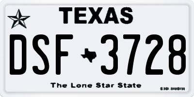 TX license plate DSF3728