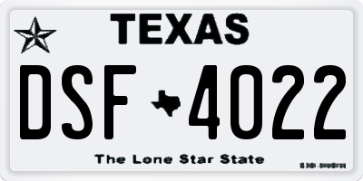 TX license plate DSF4022