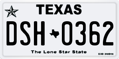 TX license plate DSH0362