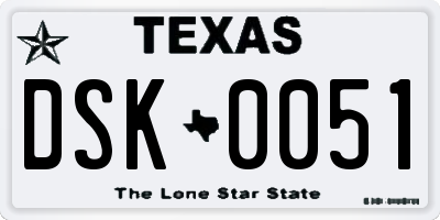 TX license plate DSK0051