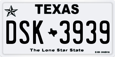 TX license plate DSK3939