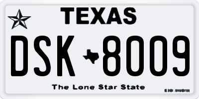 TX license plate DSK8009