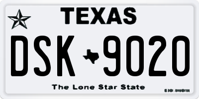 TX license plate DSK9020