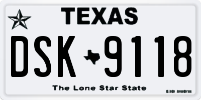 TX license plate DSK9118