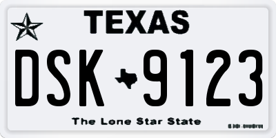 TX license plate DSK9123