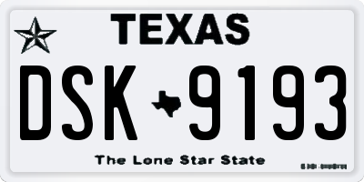 TX license plate DSK9193