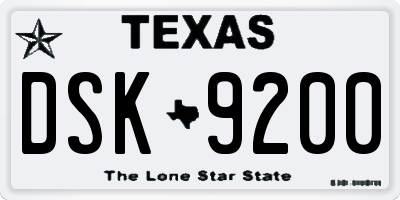 TX license plate DSK9200