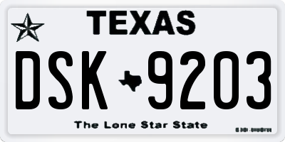 TX license plate DSK9203