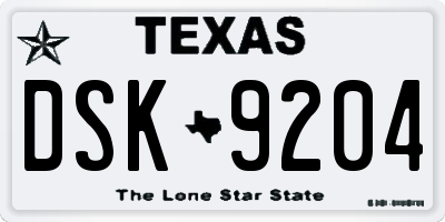 TX license plate DSK9204