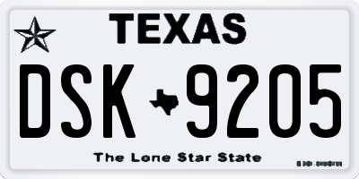 TX license plate DSK9205