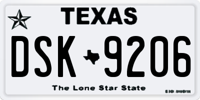 TX license plate DSK9206