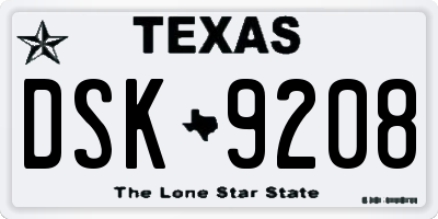 TX license plate DSK9208