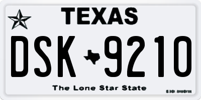 TX license plate DSK9210