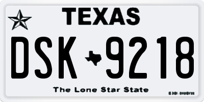 TX license plate DSK9218