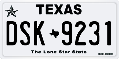 TX license plate DSK9231