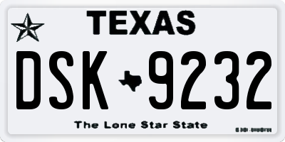 TX license plate DSK9232