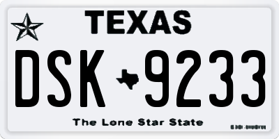 TX license plate DSK9233