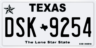 TX license plate DSK9254