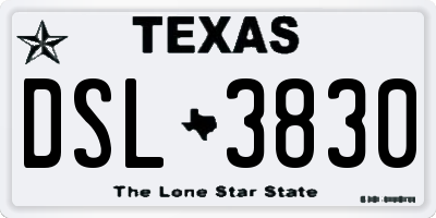 TX license plate DSL3830