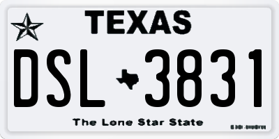 TX license plate DSL3831