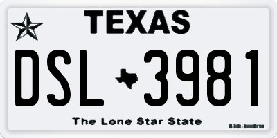 TX license plate DSL3981