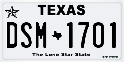 TX license plate DSM1701