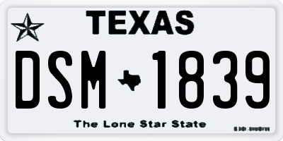 TX license plate DSM1839