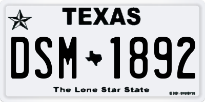 TX license plate DSM1892