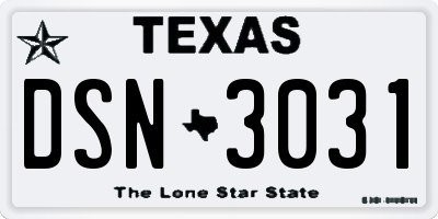 TX license plate DSN3031