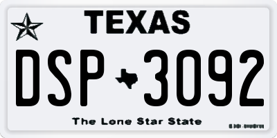 TX license plate DSP3092