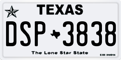 TX license plate DSP3838