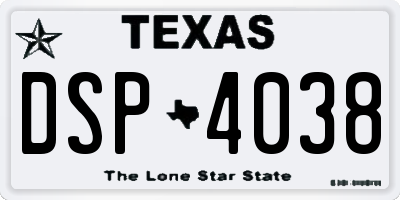 TX license plate DSP4038