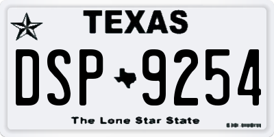 TX license plate DSP9254