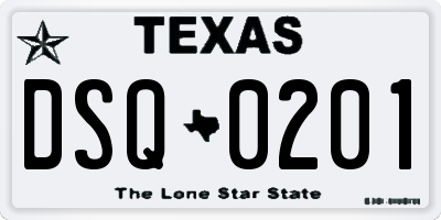 TX license plate DSQ0201