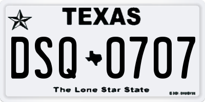 TX license plate DSQ0707