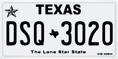 TX license plate DSQ3020