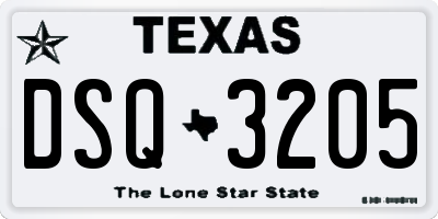 TX license plate DSQ3205