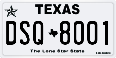 TX license plate DSQ8001