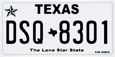 TX license plate DSQ8301