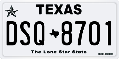TX license plate DSQ8701