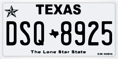 TX license plate DSQ8925