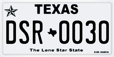 TX license plate DSR0030