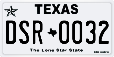 TX license plate DSR0032