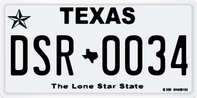 TX license plate DSR0034