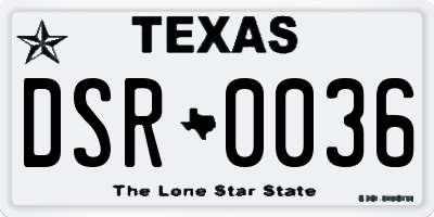 TX license plate DSR0036
