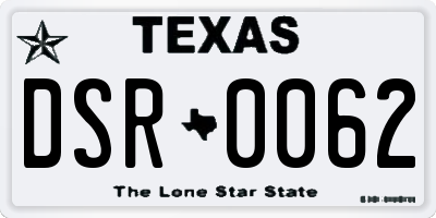 TX license plate DSR0062