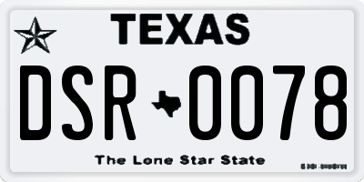 TX license plate DSR0078
