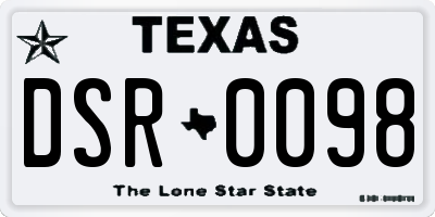 TX license plate DSR0098