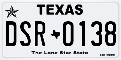 TX license plate DSR0138