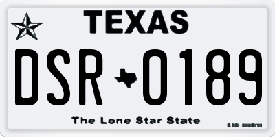 TX license plate DSR0189